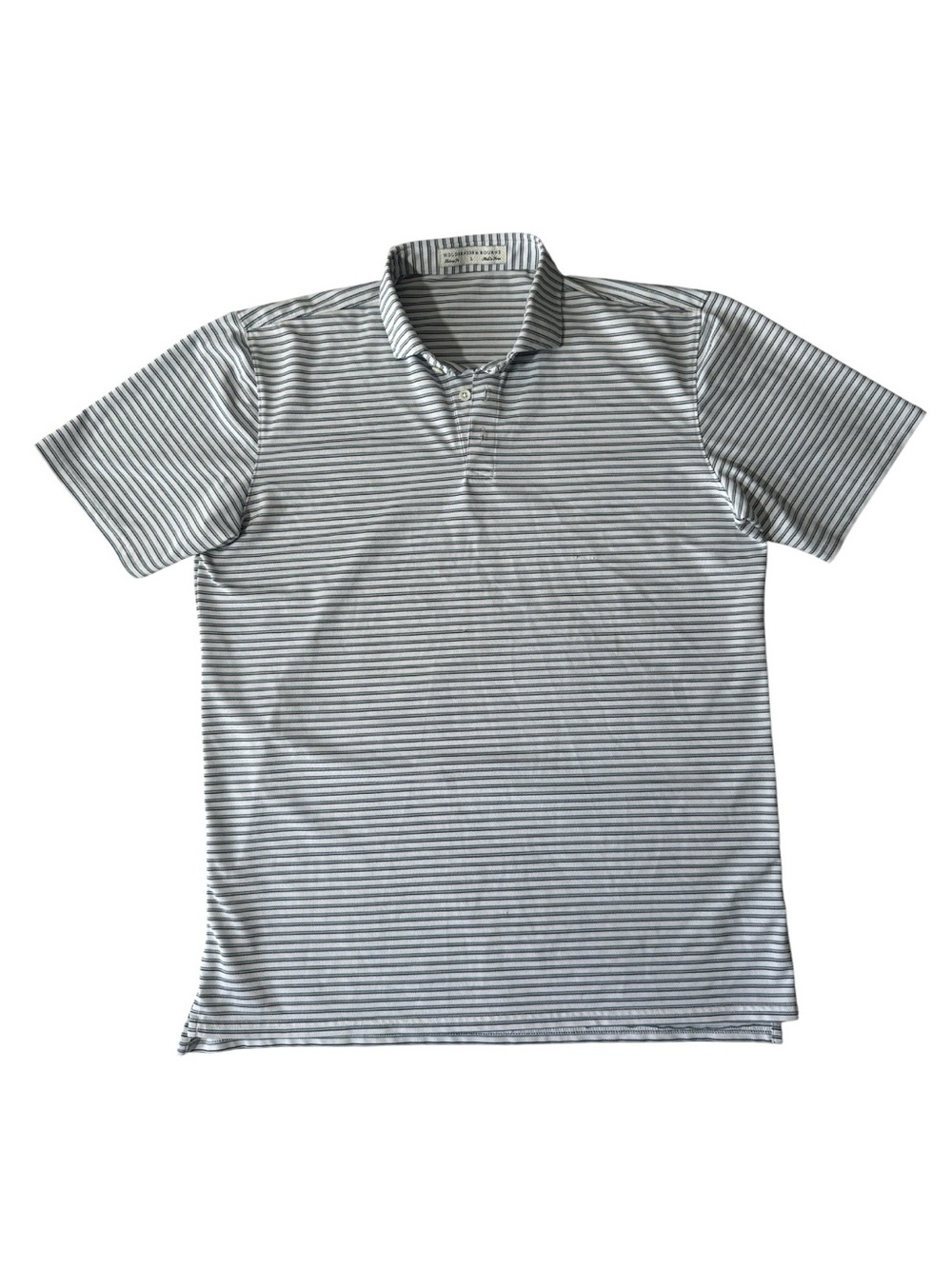 Holderness & Bourne mens L Large white stripe tailored fit polo golf shirt EUC